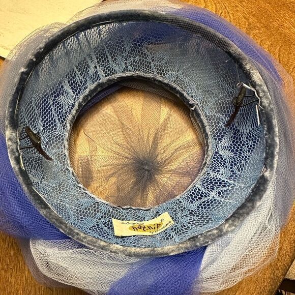 Vintage Hat-nip crown pillbox hat Fascinator, hat, blues, mesh elegant - Picture 5 of 16